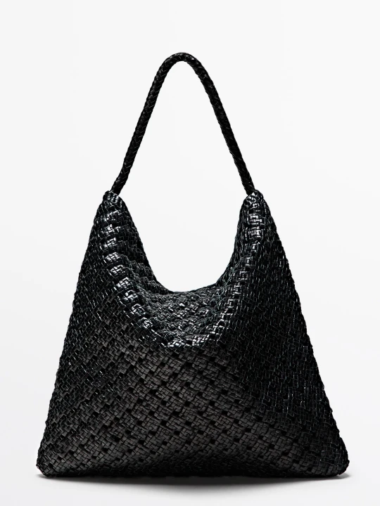 Zdjęcie produktu Pleciona Torebka Ze Skóry Nappa - Czarny - Massimo Dutti - Female