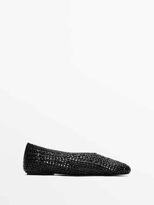 Zdjęcie produktu Plecione Balerinki Ze Skóry - Czarny - Massimo Dutti - Female