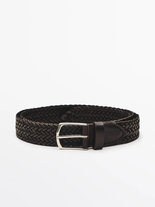 Zdjęcie produktu Pleciony Pasek Ze Skóry Nappa - Brązowy - Massimo Dutti - Male