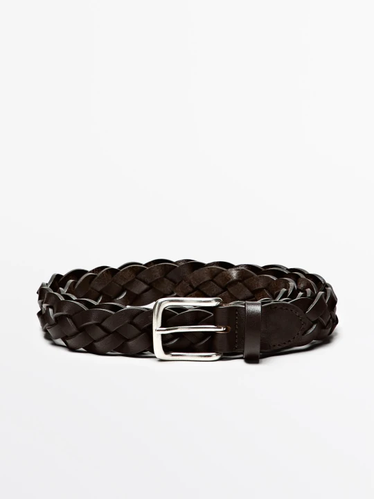 Zdjęcie produktu Pleciony Pasek Ze Skóry Nappa - Brązowy - Massimo Dutti - Male