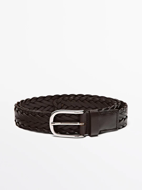 Zdjęcie produktu Pleciony Skórzany Pasek - Brązowy - Massimo Dutti - Male