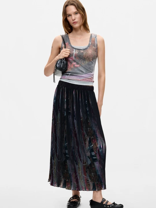 Zdjęcie produktu Plisowana spódnica midi w kwiaty Desigual czarny