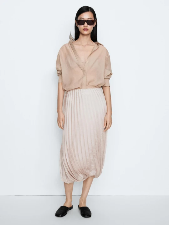 Zdjęcie produktu Plisowana Spódnica Midi Z Dołem Typu Bombka - Studio - Różowy - Massimo Dutti - Female