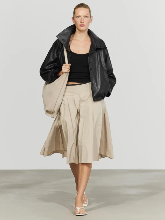 Zdjęcie produktu Plisowana Spódnica Midi Z Kontrastowym Pasem - Piaskowy - Massimo Dutti - Female