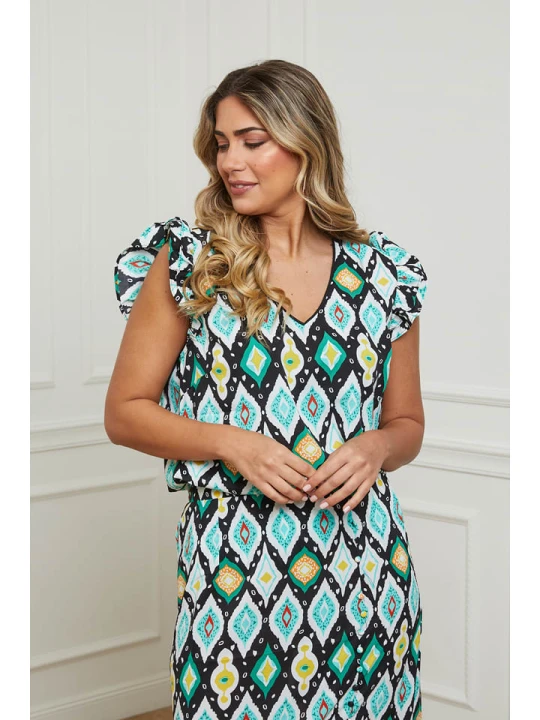 Zdjęcie produktu Plus Size Company Bluzka "Gordy" w kolorze czarno-turkusowym rozmiar: 42