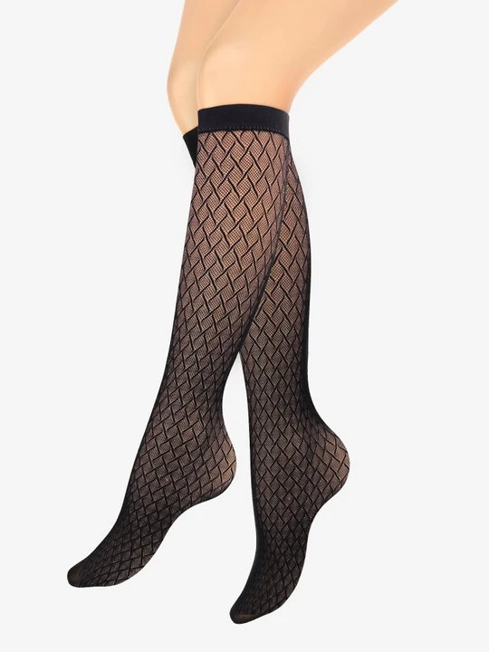 Zdjęcie produktu Podkolanówki damskie kabaretki z geometrycznym wzorem – Charly F31 MARILYN czarny