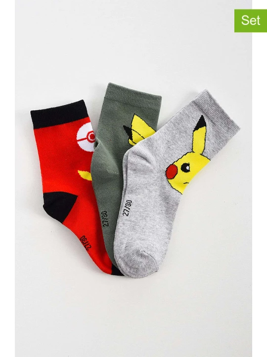 Zdjęcie produktu Pokémon Skarpety (3 pary) "Pokémon" w kolorze czerwono-szarym rozmiar: 23-26