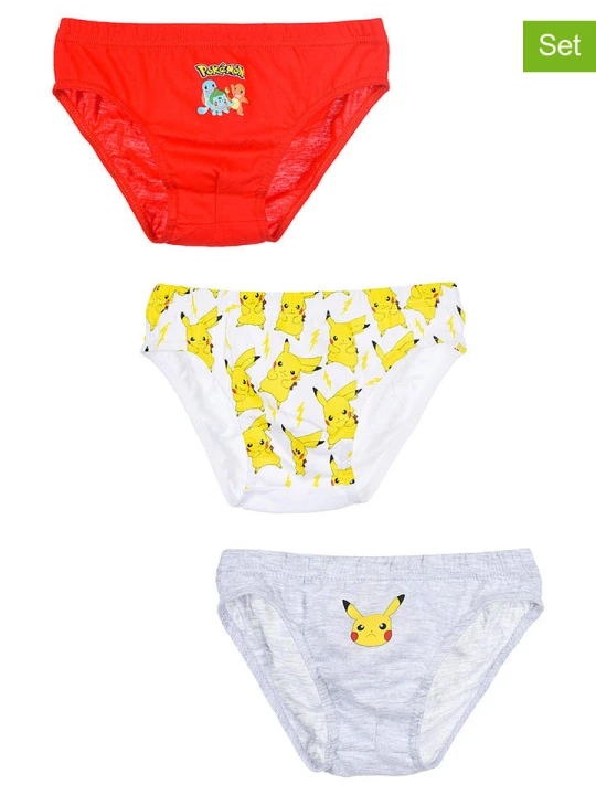 Zdjęcie produktu Pokémon Slipki (3 pary) "Pokemon" w kolorze czerwonym, białym i szarym rozmiar: 98/104