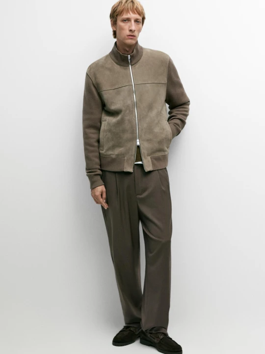 Zdjęcie produktu Kardigan Łączony Z Dzianiny, Skóra I Zamsz - Zielony - Massimo Dutti - Male