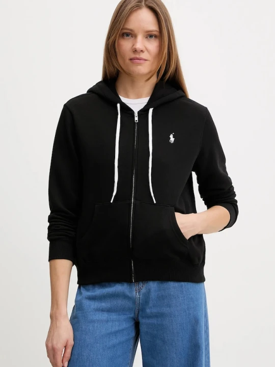 Zdjęcie produktu Polo Ralph Lauren bluza rozpinana z kapturem damska bawełniana czarny