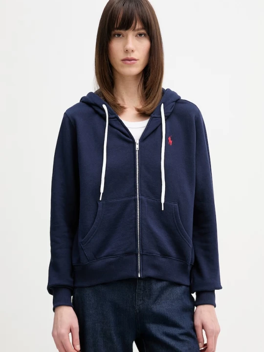 Zdjęcie produktu Polo Ralph Lauren bluza rozpinana z kapturem damska bawełniana granatowy