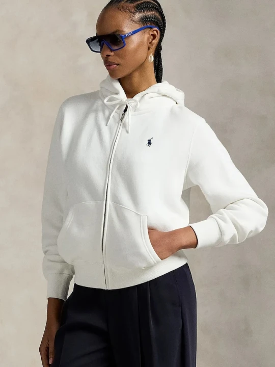 Zdjęcie produktu Polo Ralph Lauren bluza rozpinana z kapturem damska z bawełną biały