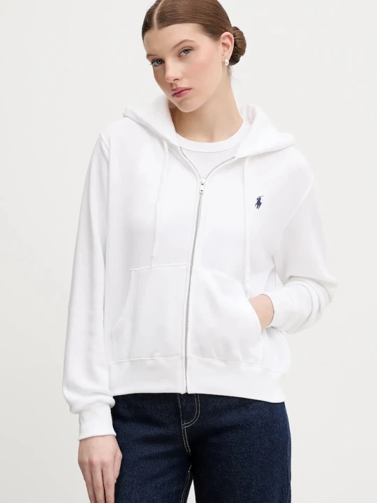 Zdjęcie produktu Polo Ralph Lauren bluza rozpinana z kapturem damska bawełniana biały