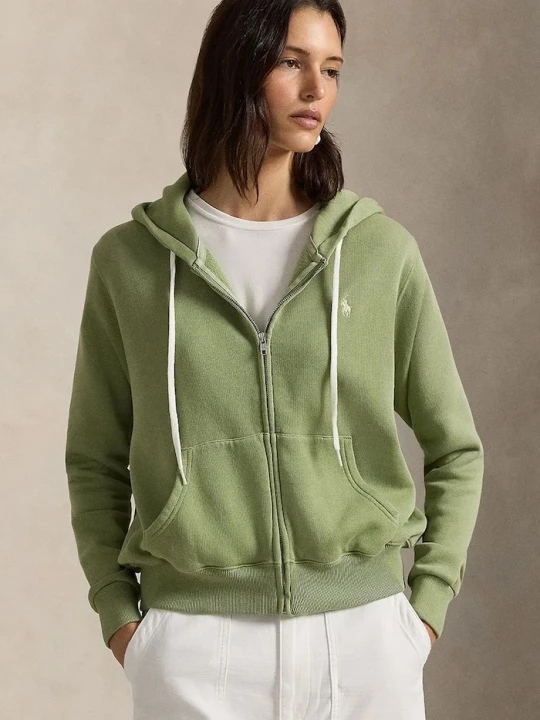 Zdjęcie produktu Polo Ralph Lauren bluza rozpinana z kapturem damska z bawełną zielony