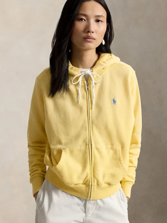 Zdjęcie produktu Polo Ralph Lauren bluza rozpinana z kapturem damska bawełniana żółty