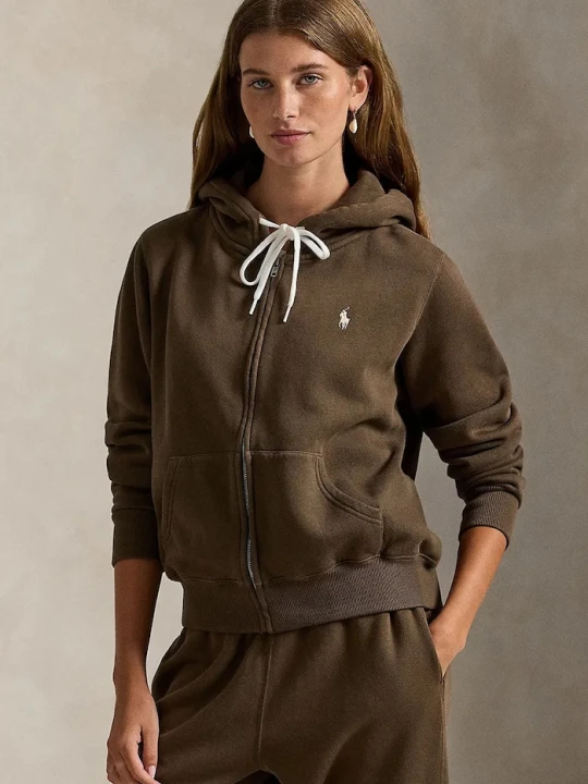 Zdjęcie produktu Polo Ralph Lauren bluza rozpinana z kapturem damska z bawełną brązowy