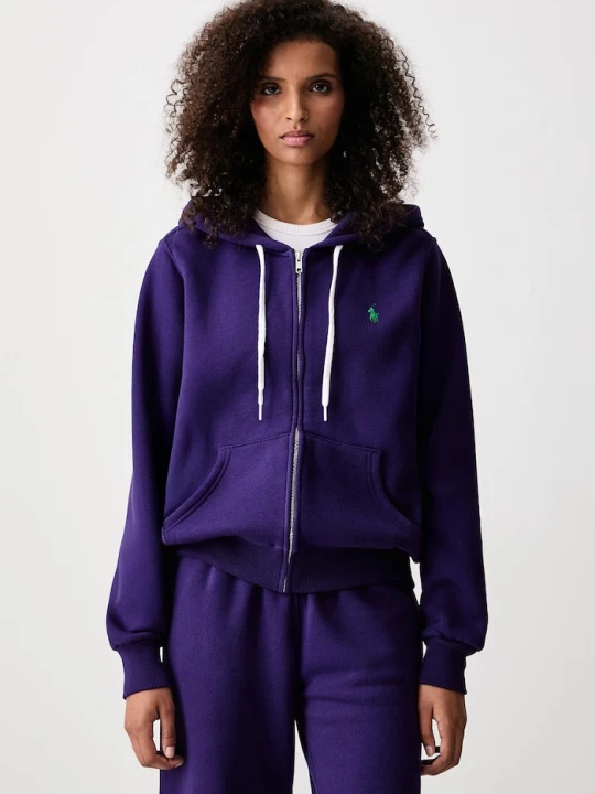 Zdjęcie produktu Polo Ralph Lauren bluza rozpinana z kapturem damska z bawełną fioletowy