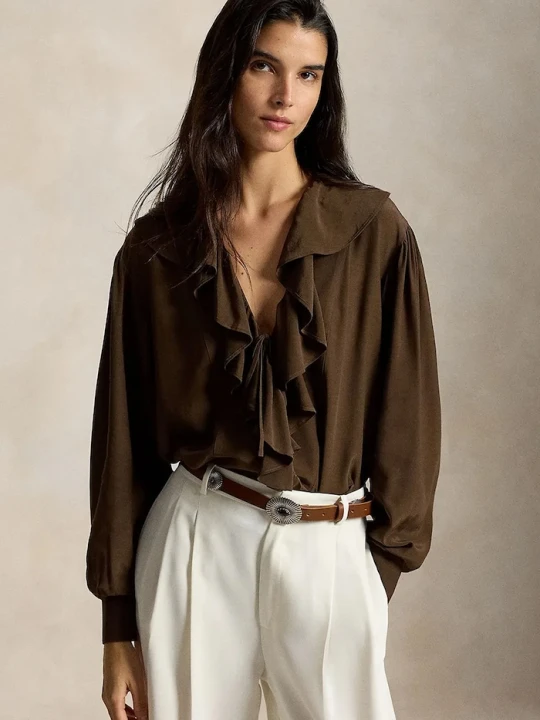 Zdjęcie produktu Polo Ralph Lauren bluzka damska z wiskozy brązowy