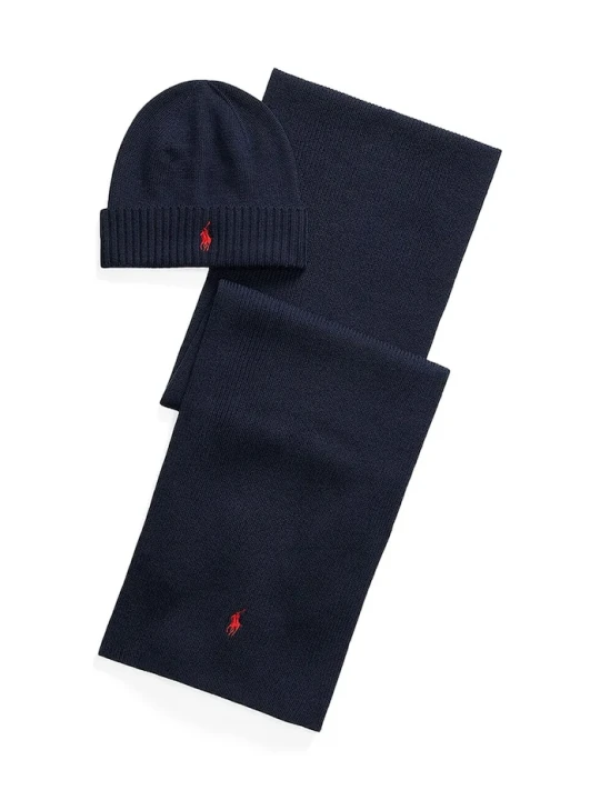 Zdjęcie produktu Polo Ralph Lauren czapka i szalik męskie wełniane brązowy