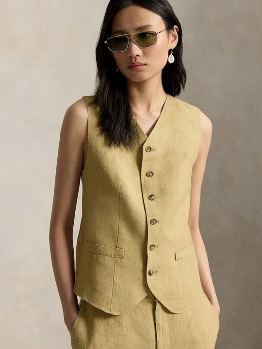 Zdjęcie produktu Polo Ralph Lauren kamizelka damska lniana DELAVE LINEN-WVN-BLAZER / SPORT COAT beżowy