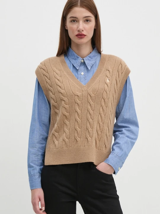 Zdjęcie produktu Polo Ralph Lauren kamizelka damska wełniana beżowy