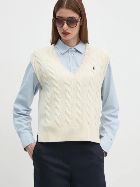Zdjęcie produktu Polo Ralph Lauren kamizelka damska wełniana beżowy