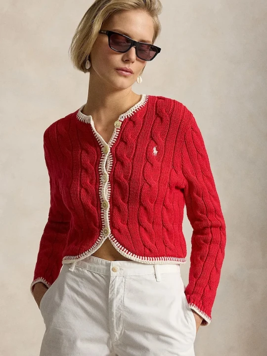 Zdjęcie produktu Polo Ralph Lauren kardigan damski bawełniany COTTON-SWEATER-CARDIGAN czerwony
