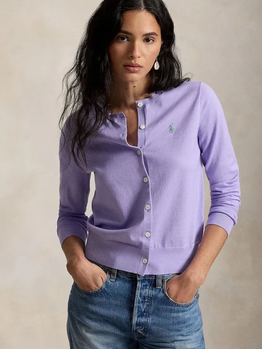 Zdjęcie produktu Polo Ralph Lauren kardigan damski z bawełną fioletowy