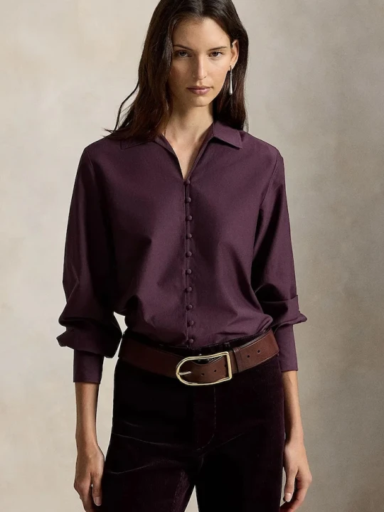 Zdjęcie produktu Polo Ralph Lauren koszula damska z dodatkiem jedwabiu fioletowy
