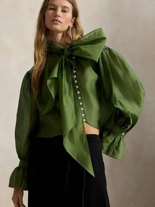 Zdjęcie produktu Polo Ralph Lauren koszula damska z dodatkiem kaszmiru zielony