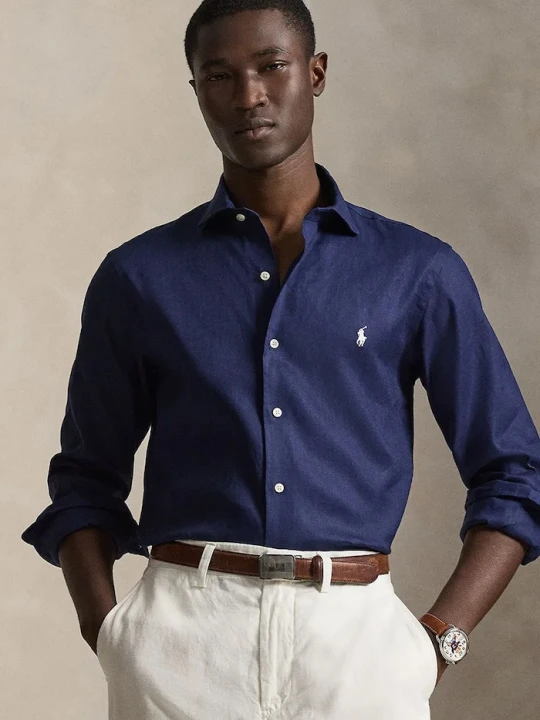 Zdjęcie produktu Polo Ralph Lauren koszula męska z lnem granatowy