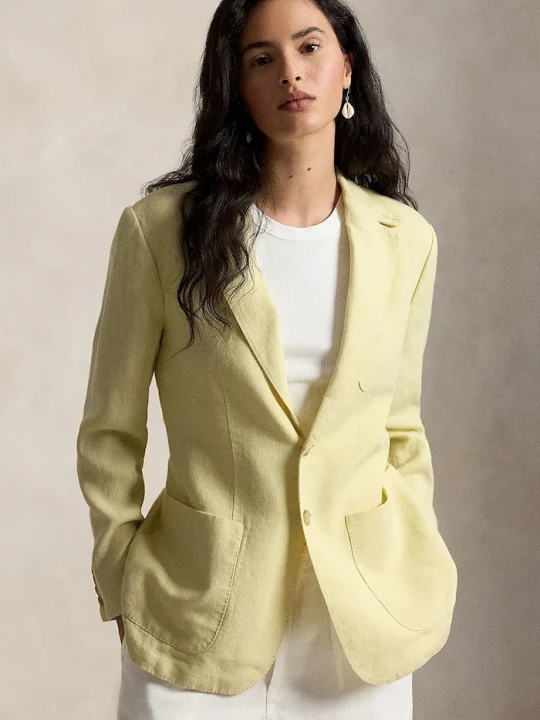 Zdjęcie produktu Polo Ralph Lauren marynarka jednorzędowa damska lniana żółty