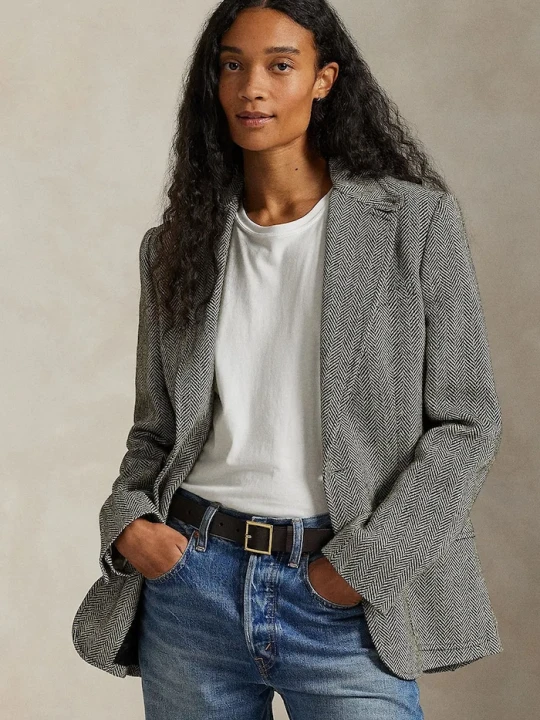 Zdjęcie produktu Polo Ralph Lauren marynarka jednorzędowa damska z lnem czarny