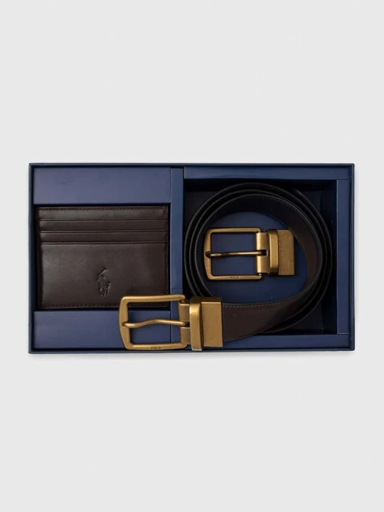 Zdjęcie produktu Polo Ralph Lauren pasek i etui na karty skórzane brązowy