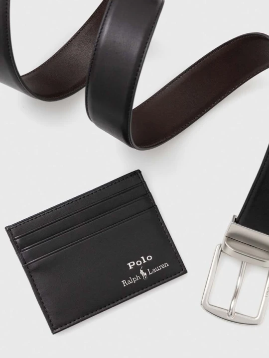Zdjęcie produktu Polo Ralph Lauren pasek i etui na karty skórzane czarny