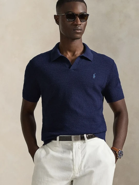 Zdjęcie produktu Polo Ralph Lauren polo z domieszką lnu granatowy