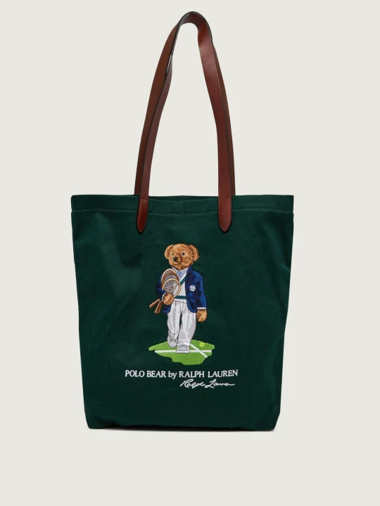 Zdjęcie produktu POLO RALPH LAUREN Shopperka | Polo Ralph Lauren x Wimbledon | z dodatkiem skóry butelkowa zieleń