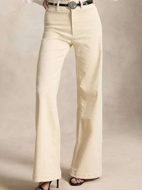 Zdjęcie produktu Polo Ralph Lauren spodnie flare damskie z bawełną beżowy