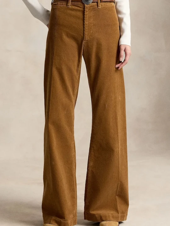 Zdjęcie produktu Polo Ralph Lauren spodnie flare damskie z bawełną brązowy