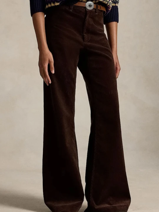 Zdjęcie produktu Polo Ralph Lauren spodnie flare damskie z bawełną brązowy