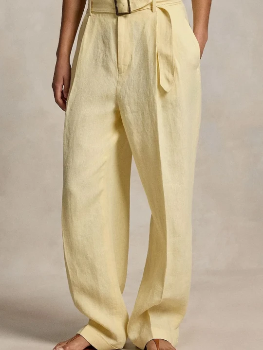 Zdjęcie produktu Polo Ralph Lauren spodnie wide leg damskie lniane żółty