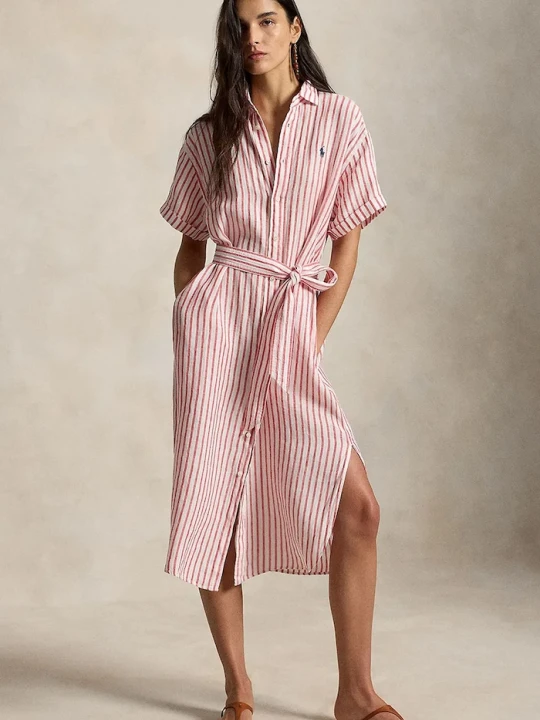 Zdjęcie produktu Polo Ralph Lauren sukienka koszulowa lniana różowy