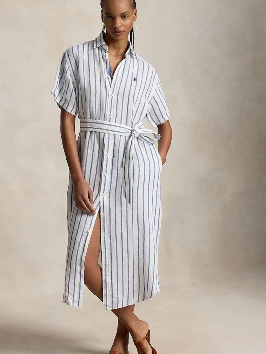 Zdjęcie produktu Polo Ralph Lauren sukienka koszulowa lniana niebieski