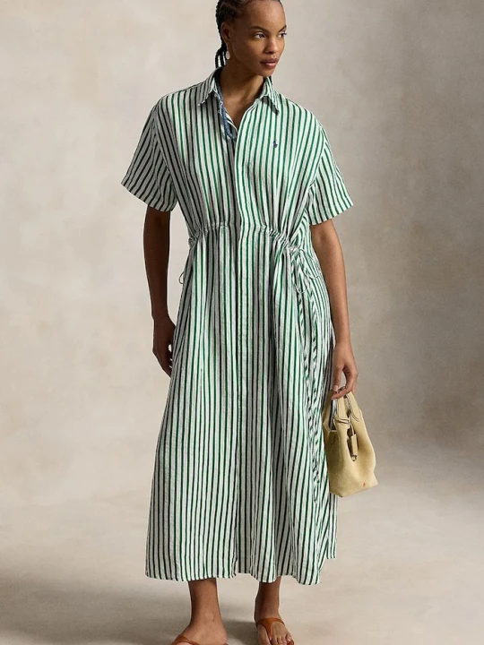 Zdjęcie produktu Polo Ralph Lauren sukienka koszulowa z lnem zielony