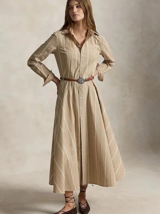 Zdjęcie produktu Polo Ralph Lauren sukienka rozkloszowana bawełniana beżowy