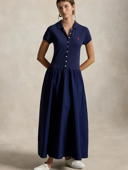 Zdjęcie produktu Polo Ralph Lauren sukienka rozkloszowana bawełniana z elastanem granatowy