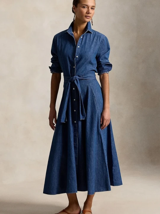 Zdjęcie produktu Polo Ralph Lauren sukienka rozkloszowana jeansowa niebieski