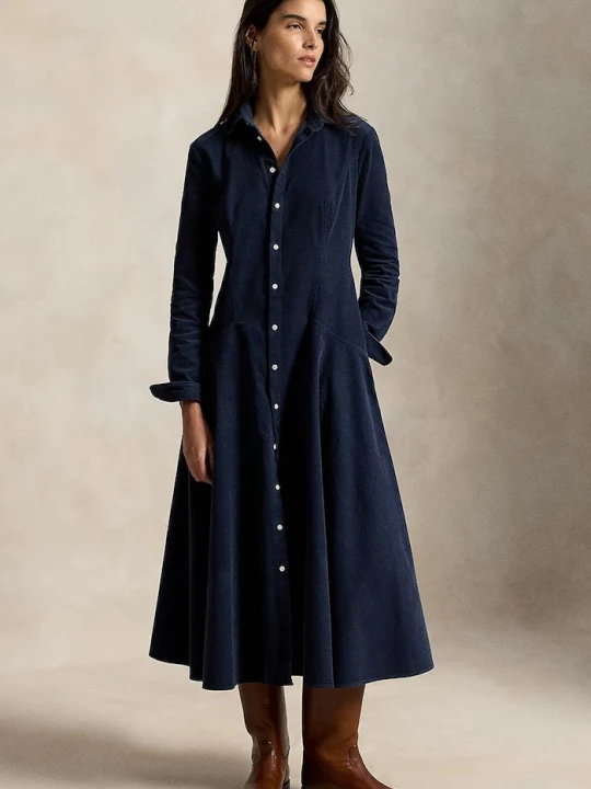 Zdjęcie produktu Polo Ralph Lauren sukienka rozkloszowana z bawełną granatowy