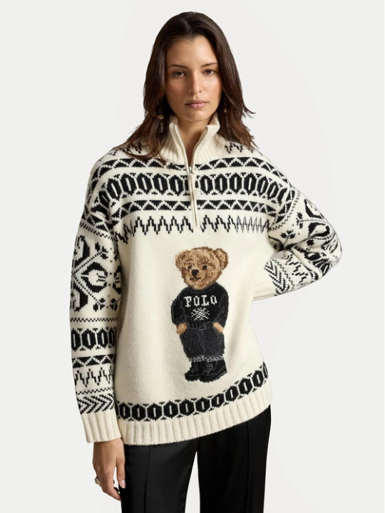 Zdjęcie produktu Polo Ralph Lauren Sweter 211B23908001 Kremowy Oversize