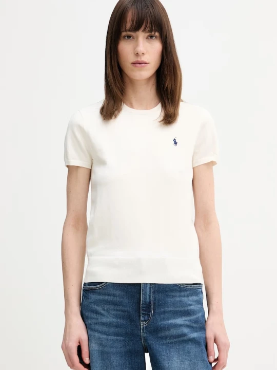 Zdjęcie produktu Polo Ralph Lauren sweter z krótkim rękawem damski z bawełną beżowy